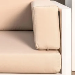 Salon De Jardin|MOBELLIA Salon de jardin d'angle en aluminium 6 places Ostara et taupe Blanc