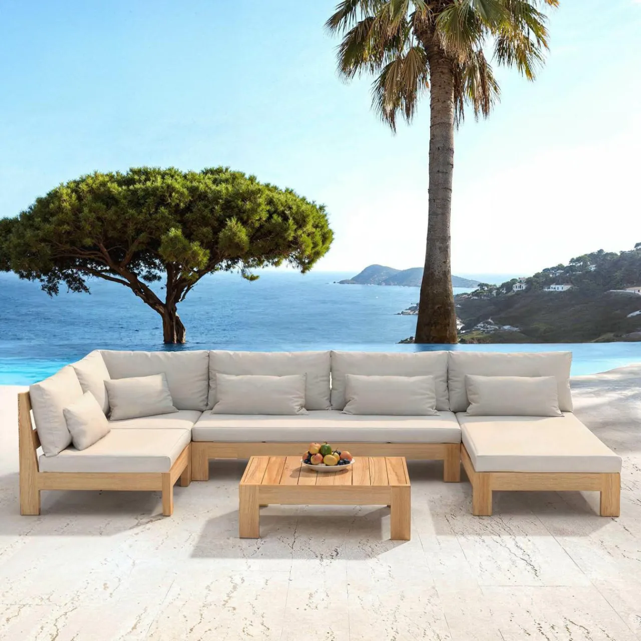 Salon De Jardin|MOBELLIA Salon de jardin d'angle en bois d'acacia 5 places 5 pcs Borneo Sable