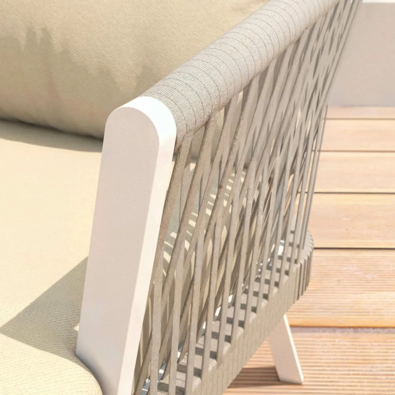 Salon De Jardin|MOBELLIA Salon de jardin en aluminium 7 places 5 pcs Amalfi Blanc et beige Blanc - Beige