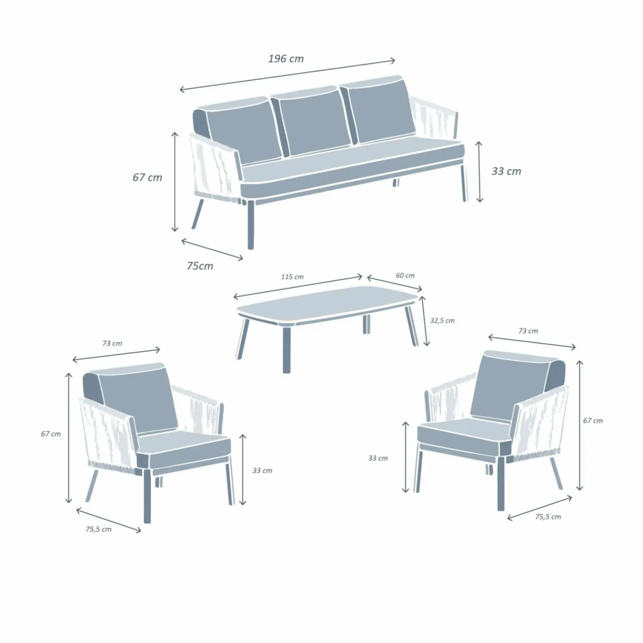 Salon De Jardin|MOBELLIA Salon de jardin en aluminium 5 places 4 pcs Amalfi Blanc et beige Blanc - Beige