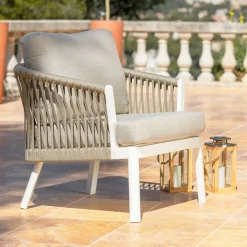 Salon De Jardin|MOBELLIA Salon de jardin en aluminium 4 places 4 pcs Amalfi Blanc et taupe Blanc - Taupe