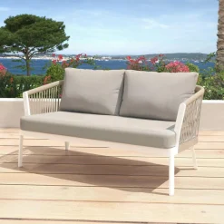 Salon De Jardin|MOBELLIA Salon de jardin en aluminium 4 places 4 pcs Amalfi Blanc et taupe Blanc - Taupe