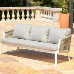 Salon De Jardin|MOBELLIA Salon de jardin en aluminium 7 places 5 pcs Amalfi Blanc et taupe Blanc - Taupe