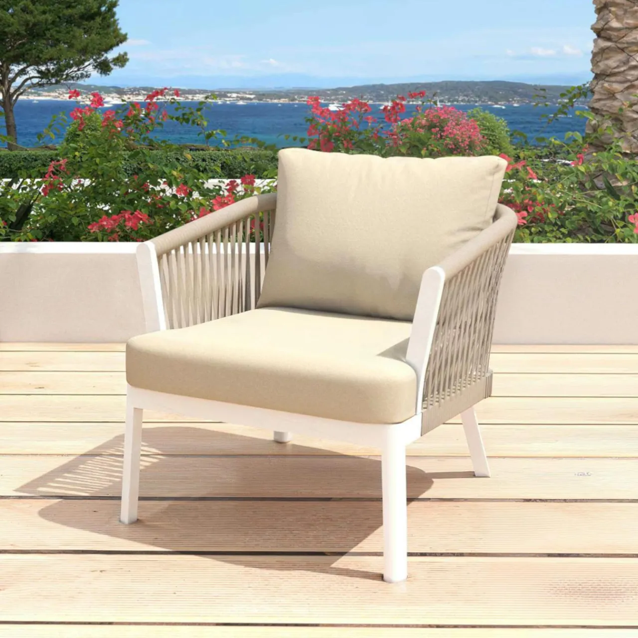 Salon De Balcon|Salon De Jardin|MOBELLIA Salon de jardin en aluminium 2 places 3 pcs Amalfi Blanc et beige Blanc - Beige