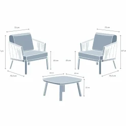 Salon De Balcon|Salon De Jardin|MOBELLIA Salon de jardin en aluminium 2 places 3 pcs Amalfi Blanc et beige Blanc - Beige