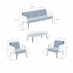 Salon De Jardin|MOBELLIA Salon de jardin en aluminium 5 places 4 pcs Amalfi Gris Anthracite