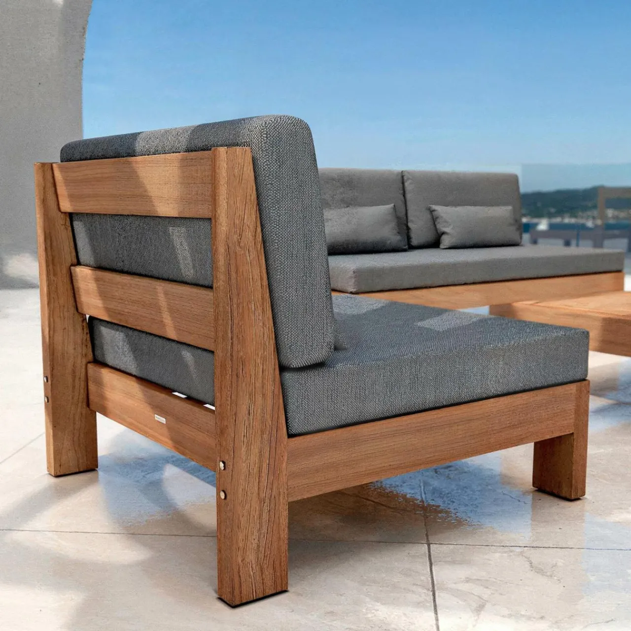 Salon De Balcon|Salon De Jardin|MOBELLIA Salon de jardin en bois d'acacia 2 places 3 pcs Borneo Gris Anthracite