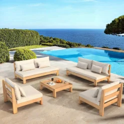 Salon De Jardin|MOBELLIA Salon de jardin en bois d'acacia 8 places 5 pcs Borneo Sable