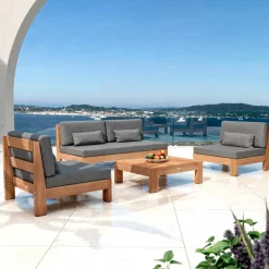 Salon De Jardin|MOBELLIA Salon de jardin en bois d'acacia 5 places 4 pcs Bornéo Gris Anthracite