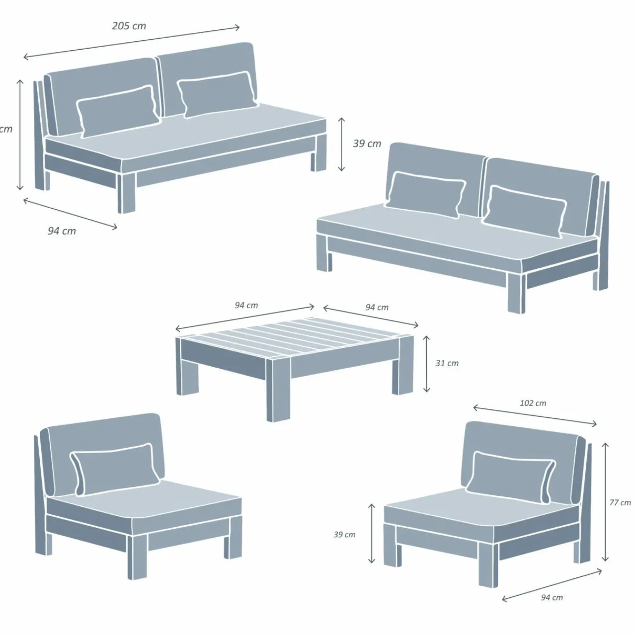 Salon De Jardin|MOBELLIA Salon de jardin en bois d'acacia 8 places 5 pcs Borneo Gris Anthracite