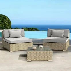 Salon De Balcon|Salon De Jardin|MOBELLIA Salon de jardin en résine tressée 2 places 3 pcs Palma Gris Tresse Gris - Gris