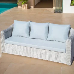 Salon De Jardin|MOBELLIA Salon de jardin en résine tressée 5 places 4 pcs Calvi Blanc et gris clair Tressé Blanc - Gris clair