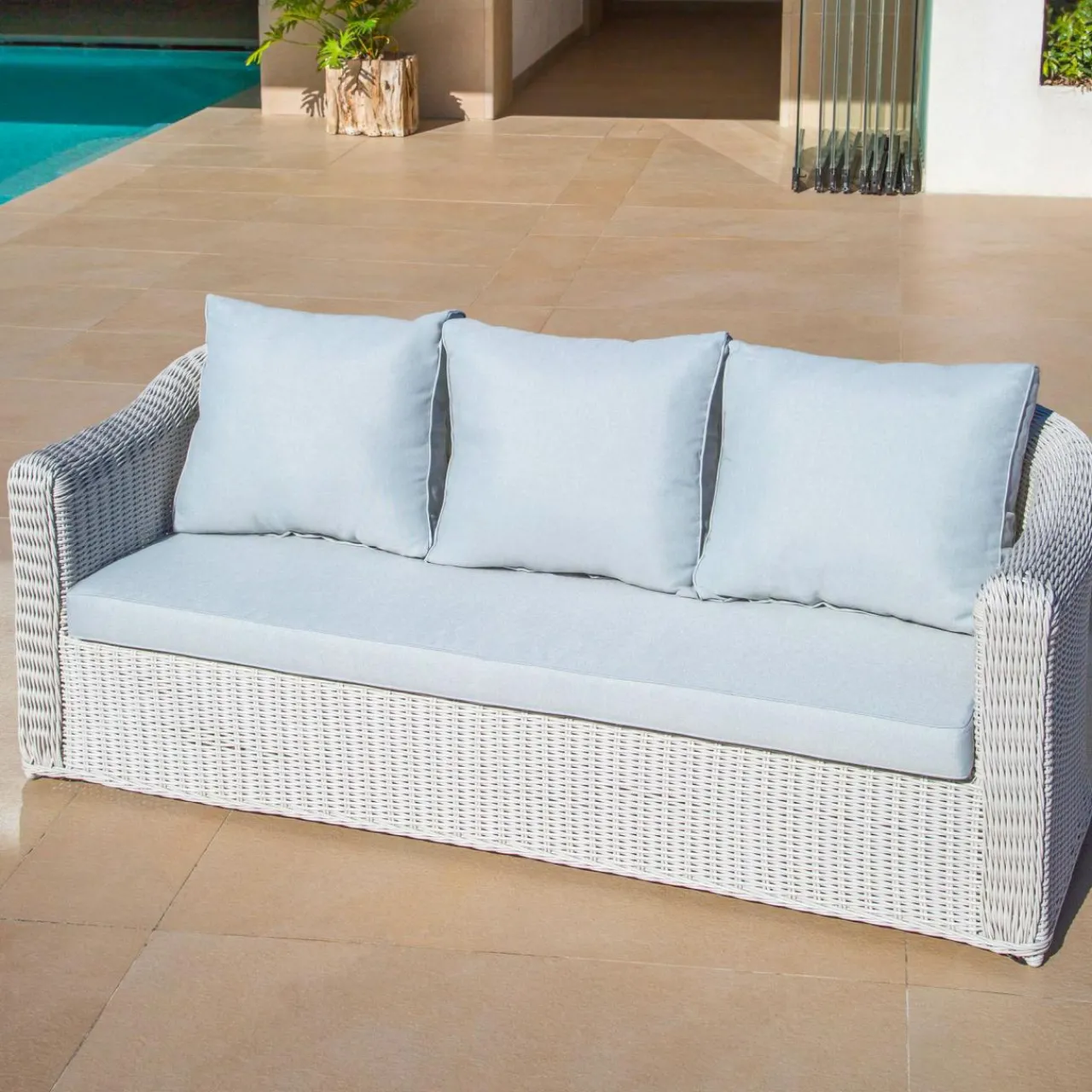 Salon De Jardin|MOBELLIA Salon de jardin en résine tressée 5 places 4 pcs Calvi Blanc et gris clair Tressé Blanc - Gris clair