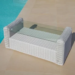 Salon De Jardin|MOBELLIA Salon de jardin en résine tressée 5 places 4 pcs Calvi Blanc et gris clair Tressé Blanc - Gris clair