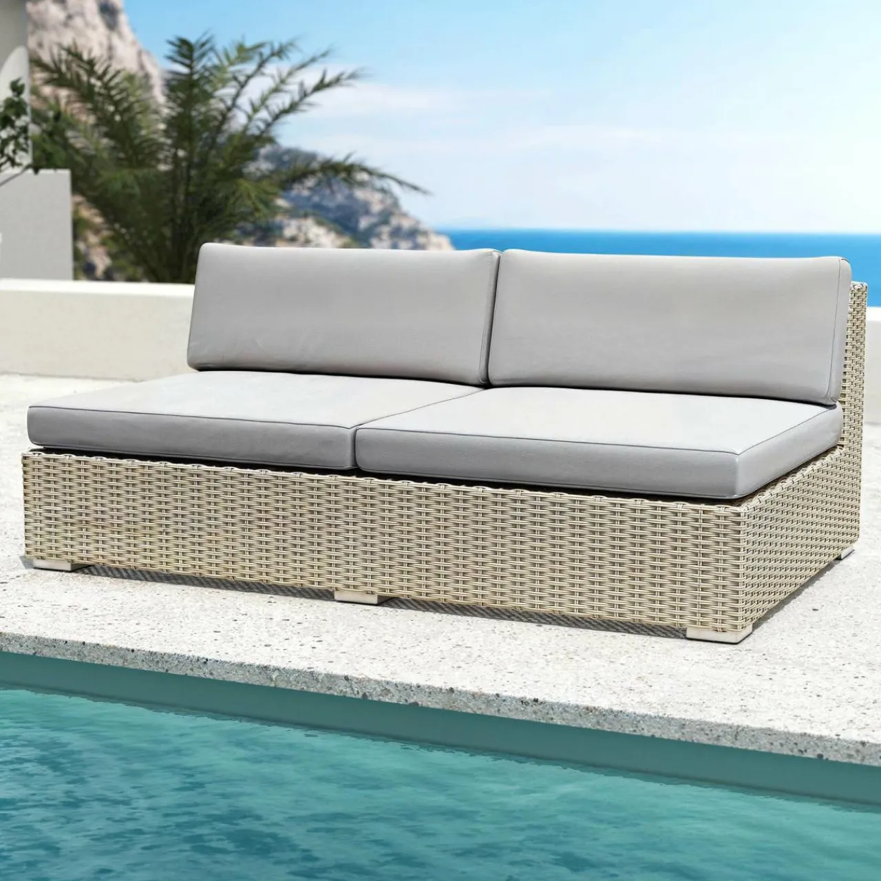 Salon De Jardin|MOBELLIA Salon de jardin en résine tressée 9 places 9 pcs Palma Gris Tresse Gris - Gris