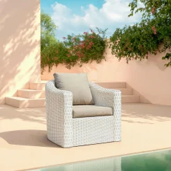 Salon De Jardin|MOBELLIA Salon de jardin en résine tressée 5 places 4 pcs Calvi Blanc et taupe Tressé Blanc - Taupe