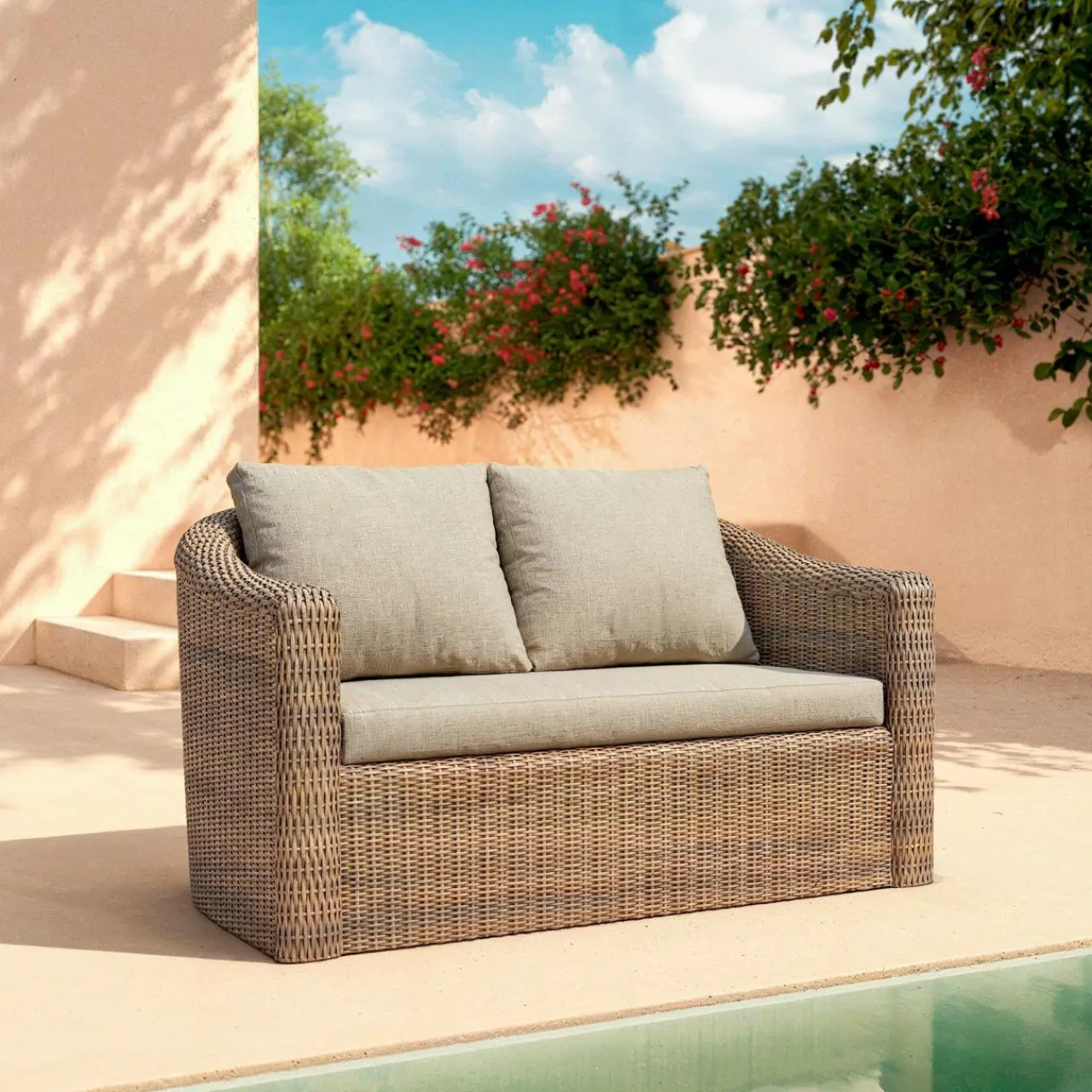 Salon De Jardin|MOBELLIA Salon de jardin en résine tressée 4 places 4 pcs Calvi Sepia et taupe Tressé Sepia - Taupe