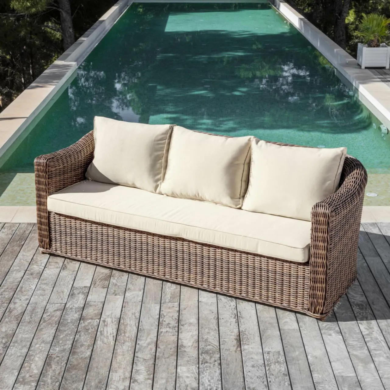 Salon De Jardin|MOBELLIA Salon de jardin en résine tressée 5 places 4 pcs Calvi Sepia et beige Tressé Sepia - Beige