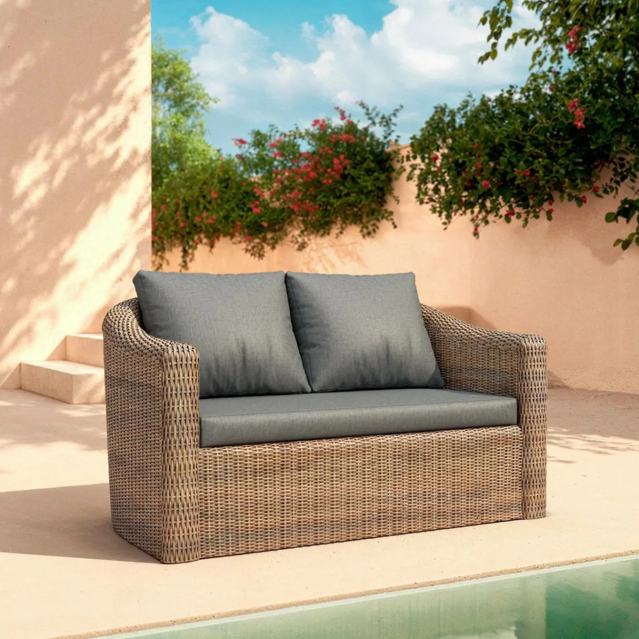 Salon De Jardin|MOBELLIA Salon de jardin en résine tressée 7 places 5 pcs Calvi Sepia et gris foncé Tressé Sepia - Anthracite