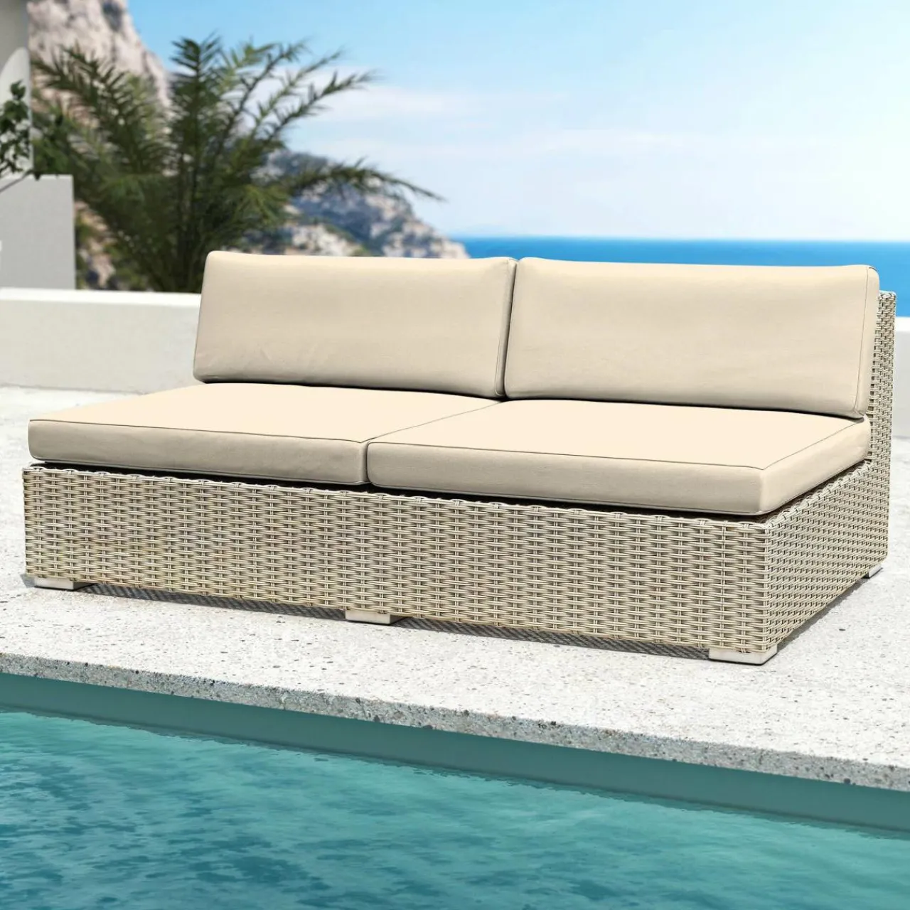 Salon De Jardin|MOBELLIA Salon de jardin en résine tressée 9 places 9 pcs Palma Gris et beige Tresse Gris - Beige