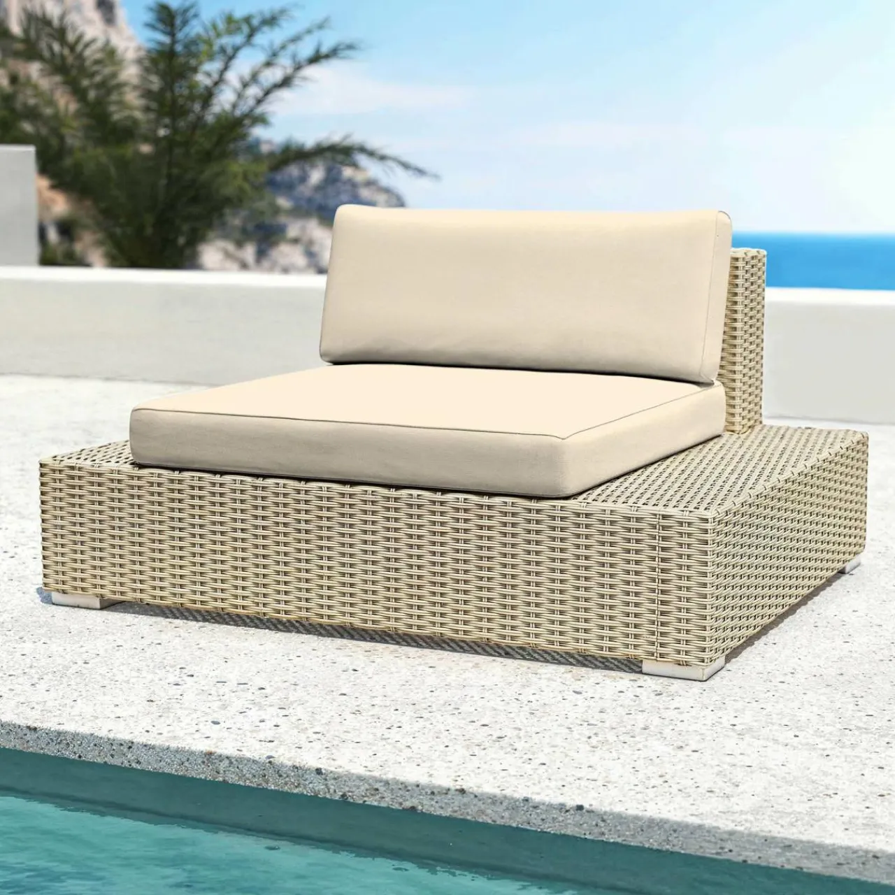 Salon De Jardin|MOBELLIA Salon de jardin en résine tressée 9 places 9 pcs Palma Gris et beige Tresse Gris - Beige