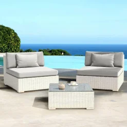 Salon De Balcon|Salon De Jardin|MOBELLIA Salon de jardin en résine tressée 2 places 3 pcs Palma Blanc et gris Tresse Blanc - Gris