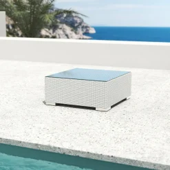 Salon De Balcon|Salon De Jardin|MOBELLIA Salon de jardin en résine tressée 2 places 3 pcs Palma Blanc et gris Tresse Blanc - Gris