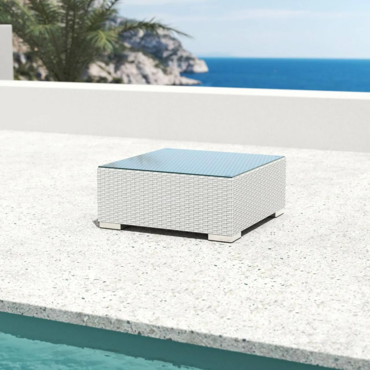 Salon De Balcon|Salon De Jardin|MOBELLIA Salon de jardin en résine tressée 2 places 3 pcs Palma Blanc et gris Tresse Blanc - Gris