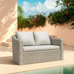 Salon De Jardin|MOBELLIA Salon de jardin en résine tressée 4 places 4 pcs Calvi Gris et gris clair Tressé Gris - Gris clair