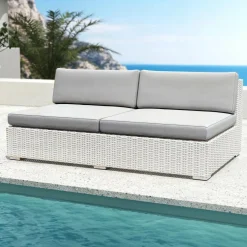 Salon De Jardin|MOBELLIA Salon de jardin en résine tressée 9 places 9 pcs Palma Blanc et gris Tresse Blanc - Gris