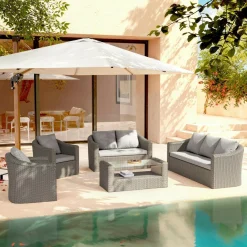 Salon De Jardin|MOBELLIA Salon de jardin en résine tressée 7 places 5 pcs Calvi Gris et gris clair Tressé Gris - Gris clair