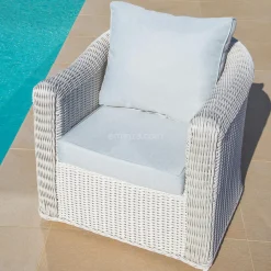 Salon De Jardin|MOBELLIA Salon de jardin en résine tressée 4 places 4 pcs Calvi Blanc et gris clair Tressé Blanc - Gris clair