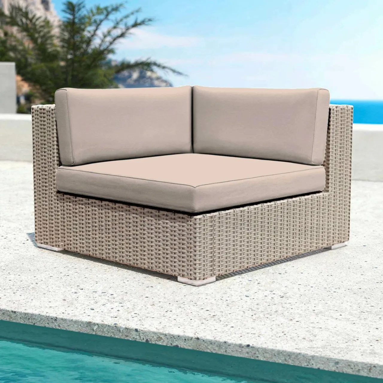 Salon De Jardin|MOBELLIA Salon de jardin en résine tressée 9 places 9 pcs Palma Gris et taupe Tressé Gris - Taupe