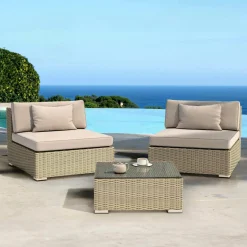 Salon De Balcon|Salon De Jardin|MOBELLIA Salon de jardin en résine tressée 2 places 3 pcs Palma Gris et taupe Tressé Gris - Taupe