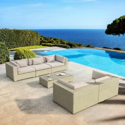 Salon De Jardin|MOBELLIA Salon de jardin en résine tressée 5 places 6 pcs Palma Gris et taupe Tressé Gris - Taupe