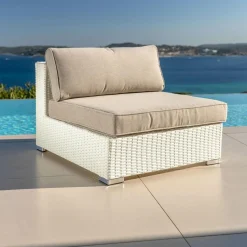 Salon De Jardin|MOBELLIA Salon de jardin en résine tressée 4 places 5 pcs Palma Blanc et taupe Tressé Blanc - Taupe