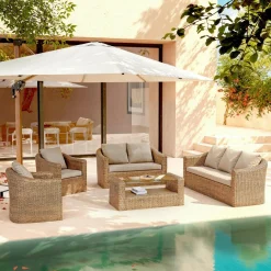 Salon De Jardin|MOBELLIA Salon de jardin en résine tressée 7 places 5 pcs Calvi Sepia et taupe Tressé Sepia - Taupe