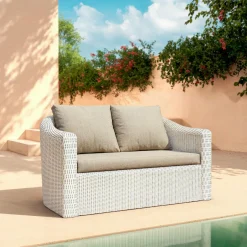 Salon De Jardin|MOBELLIA Salon de jardin en résine tressée 7 places 5 pcs Calvi Blanc et taupe Tressé Blanc - Taupe