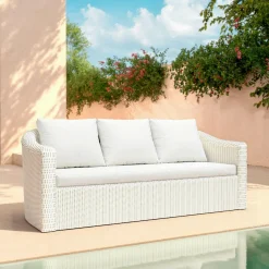 Salon De Jardin|MOBELLIA Salon de jardin en résine tressée 7 places 5 pcs Calvi Blanc Tressé Blanc - Blanc