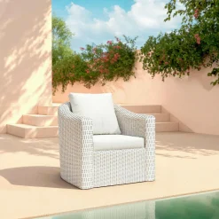 Salon De Jardin|MOBELLIA Salon de jardin en résine tressée 7 places 5 pcs Calvi Blanc Tressé Blanc - Blanc