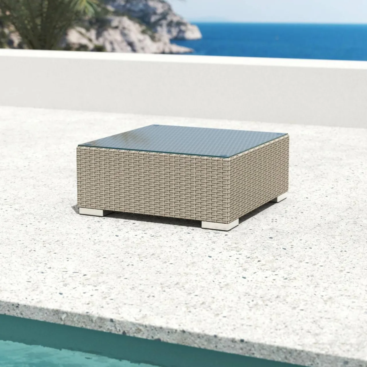 Salon De Balcon|Salon De Jardin|MOBELLIA Salon de jardin en résine tressée 2 places 3 pcs Palma Gris et beige Tresse Gris - Beige