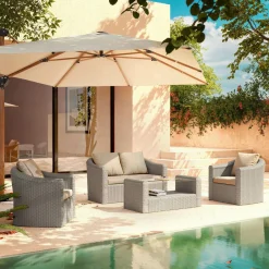 Salon De Jardin|MOBELLIA Salon de jardin en résine tressée 4 places 4 pcs Calvi Gris et taupe Tressé Gris - Taupe