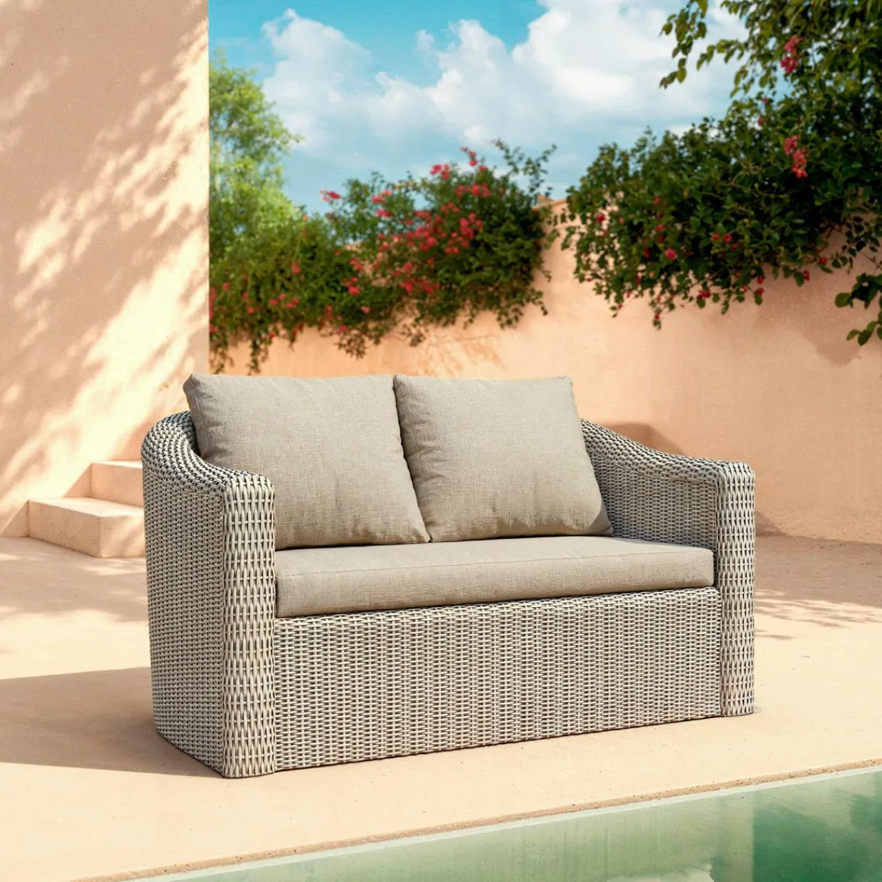 Salon De Jardin|MOBELLIA Salon de jardin en résine tressée 4 places 4 pcs Calvi Gris et taupe Tressé Gris - Taupe