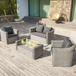 Salon De Jardin|MOBELLIA Salon de jardin en résine tressée 4 places 4 pcs Calvi Gris et gris foncé Tressé Gris - Anthracite