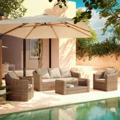 Salon De Jardin|MOBELLIA Salon de jardin en résine tressée 5 places 4 pcs Calvi Sepia et taupe Tressé Sepia - Taupe