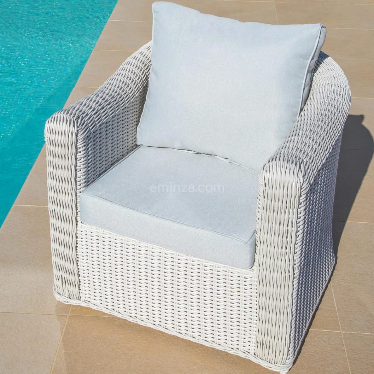 Salon De Jardin|MOBELLIA Salon de jardin en résine tressée 7 places 5 pcs Calvi Blanc et gris clair Tressé Blanc - Gris clair