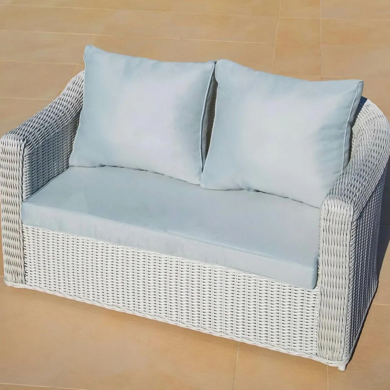 Salon De Jardin|MOBELLIA Salon de jardin en résine tressée 7 places 5 pcs Calvi Blanc et gris clair Tressé Blanc - Gris clair