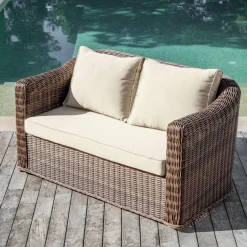 Salon De Jardin|MOBELLIA Salon de jardin en résine tressée 4 places 4 pcs Calvi Sepia et beige Tressé Sepia - Beige