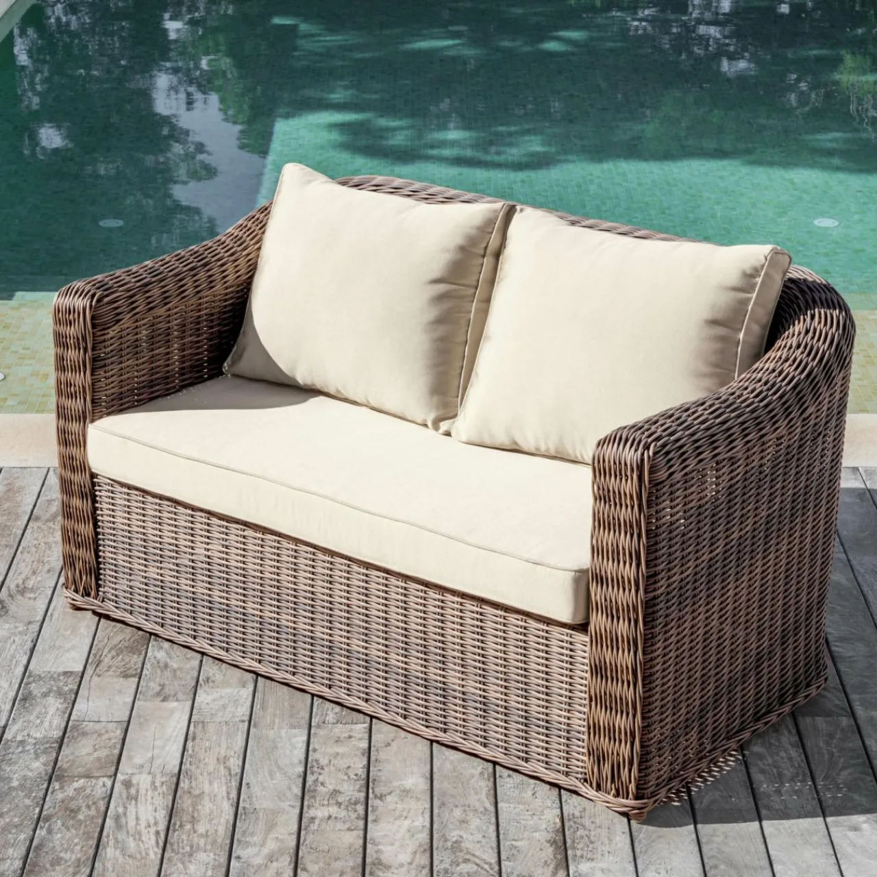 Salon De Jardin|MOBELLIA Salon de jardin en résine tressée 4 places 4 pcs Calvi Sepia et beige Tressé Sepia - Beige