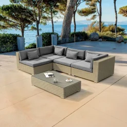 Salon De Jardin|MOBELLIA Salon de jardin en résine tressée 4 places 5 pcs Palma Gris et anthracite Tressé Gris - Anthracite